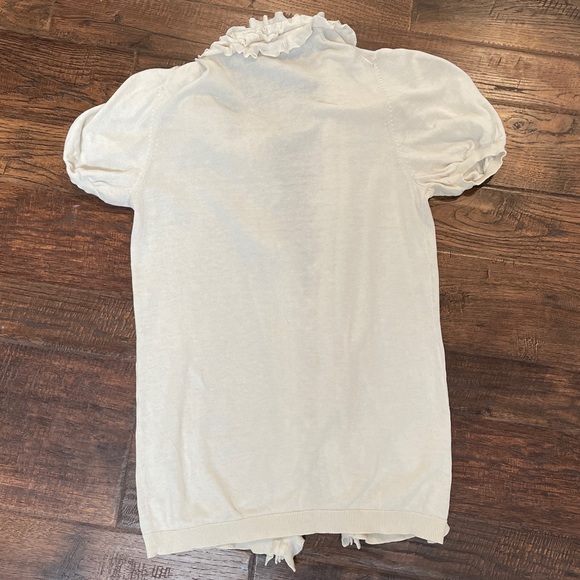 BCBGMaxAzria white ruffle front cardigan Sz S BCBG Max Azria exaggerated ruffle - Picture 2 of 11